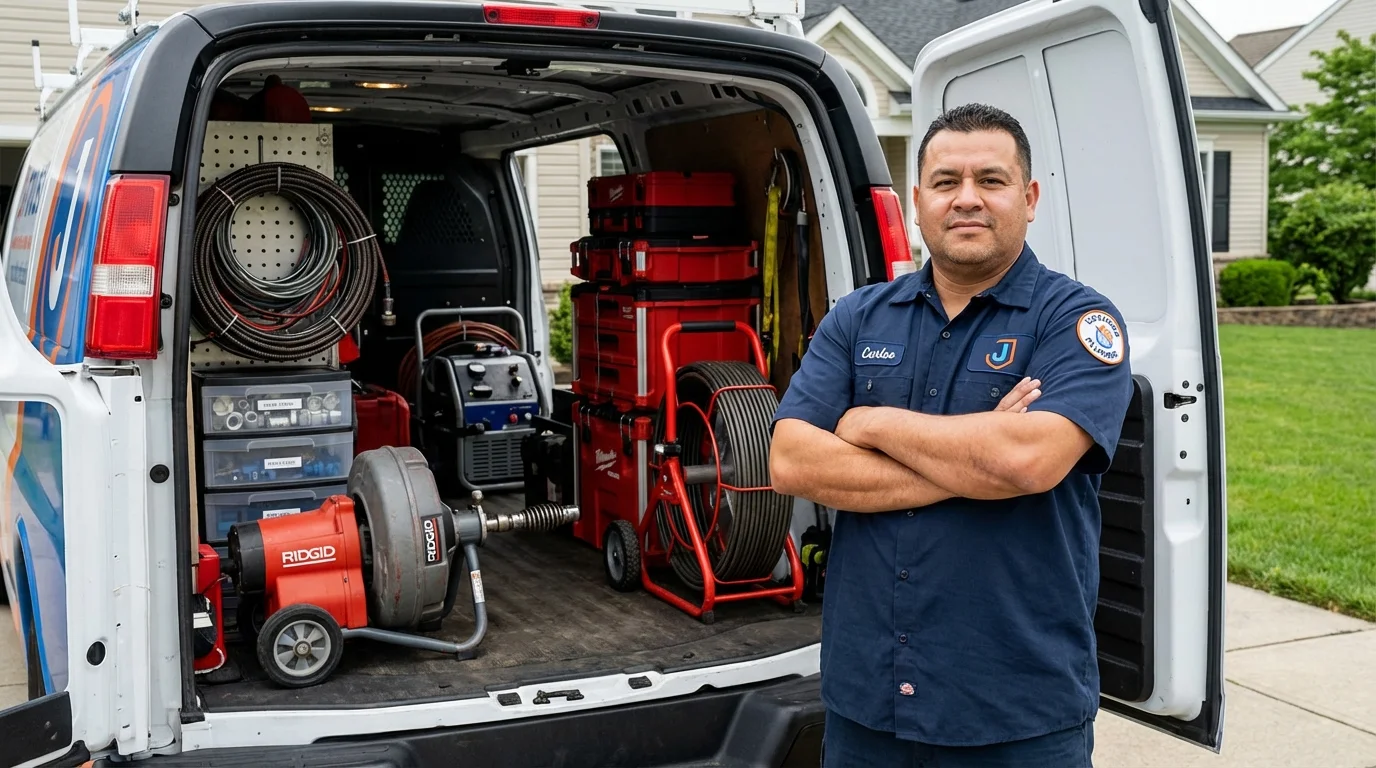 Professional drain cleaning equipment and Johns Plumbing LLC plumber in Watchung